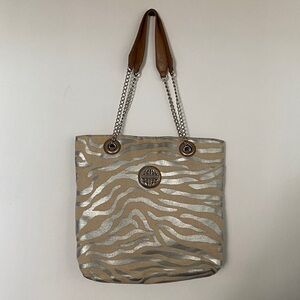 Kate Landry Silver and Tan Zebra Shoulder Bag